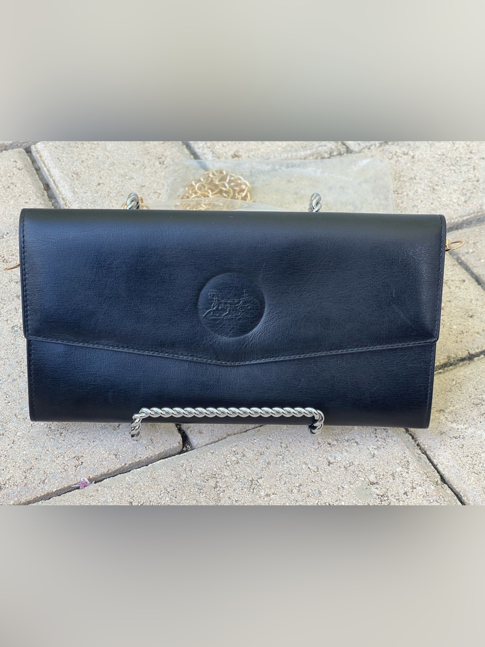 Vintage Celine Authentic Black Leather Long Envelope Wallet Made In Italy